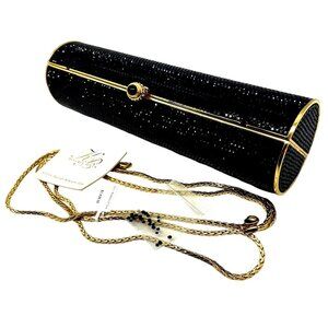 NWT!  $2438 KATHRINE BAUMANN Black Crystal Pencil Box Clutch Handbag